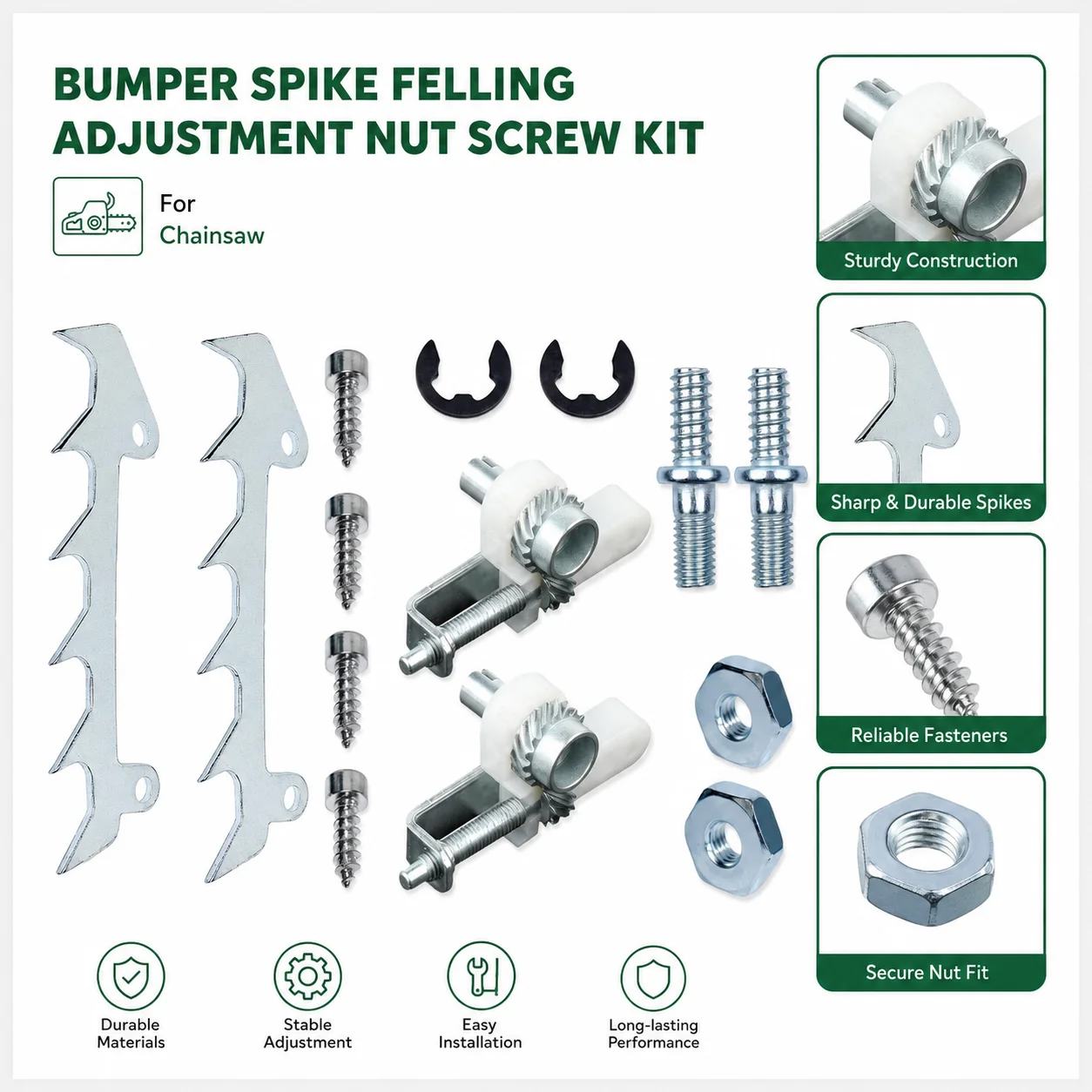 Bumper Spike Felling Dog Kit w/ Screws Nuts E-Clips For Stihl 017 018 MS170 MS180 Replaces OEM 11123 664 2400 0000 955 0801