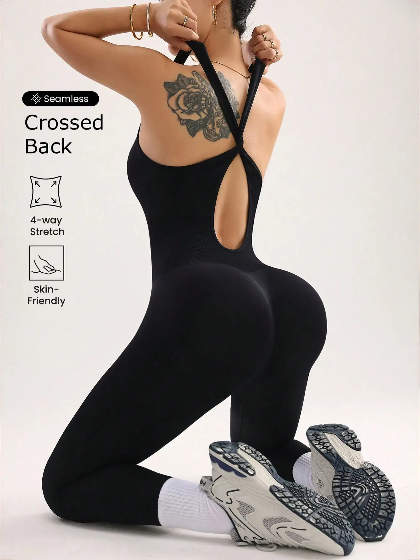 المرأة تجريب سلس بذلة اليوغا مضلع Bodycon قطعة واحدة ساحة الرقبة طماق رومبير