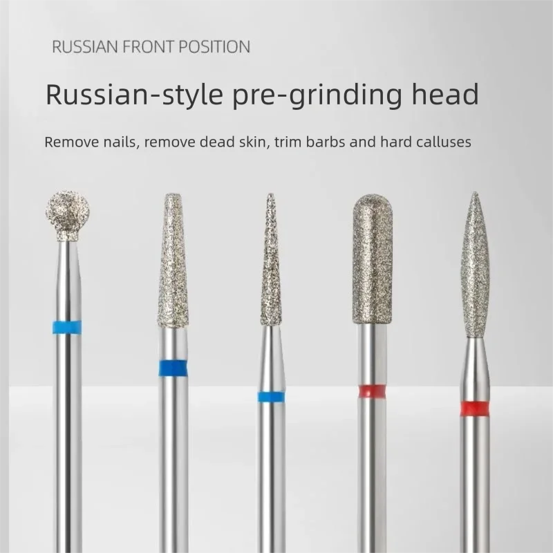 5 قطعة/المجموعة/مجموعة أدوات مانيكير برأس مبرد معالجة مسبقًا على الطراز الروسي مع حقيبة مفتوحة لإزالة الجلد الماسي ورؤوس ملف الماس #2