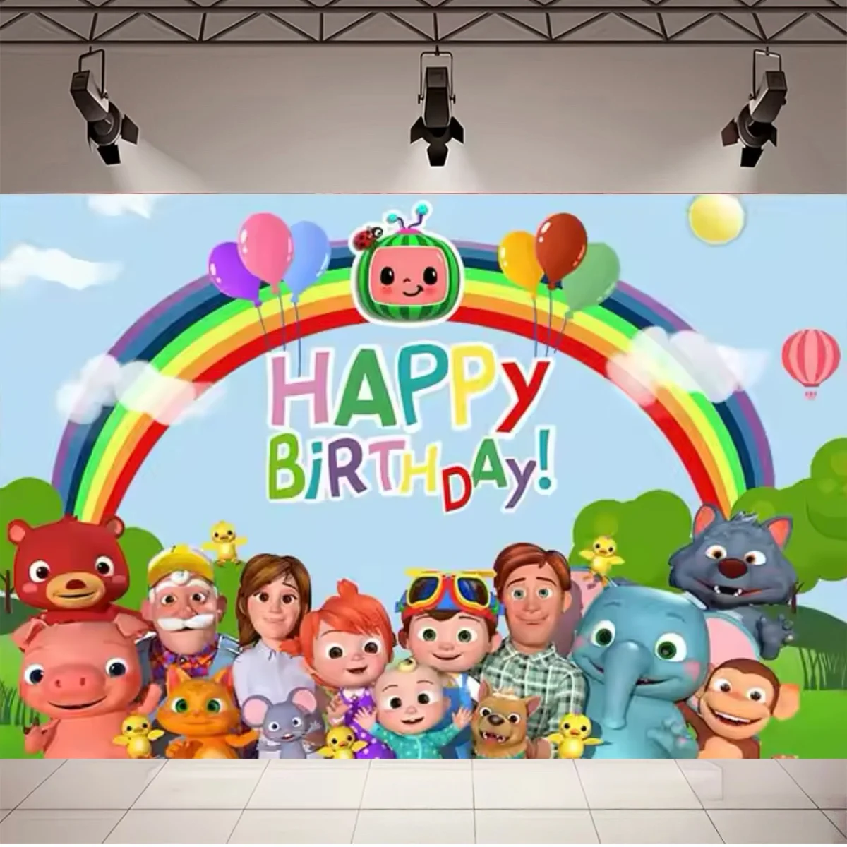 Cartoon-Jungen- und Mädchen-Geburtstagsparty-Dekorationshintergrund, niedliches grünes Wassermelonen-Thema, Kindergeburtstag, Babyparty-Dekorationszubehör – Detail 9