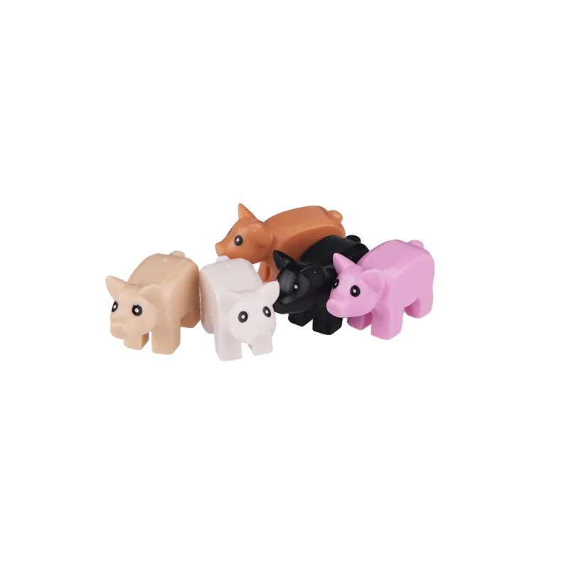 City Animal Zoo Farm Series Building Blocks Street View Panda Brown Bear Cat Pig Long Wool Sheep Cow Cattle Pet Bricks Toys Kids