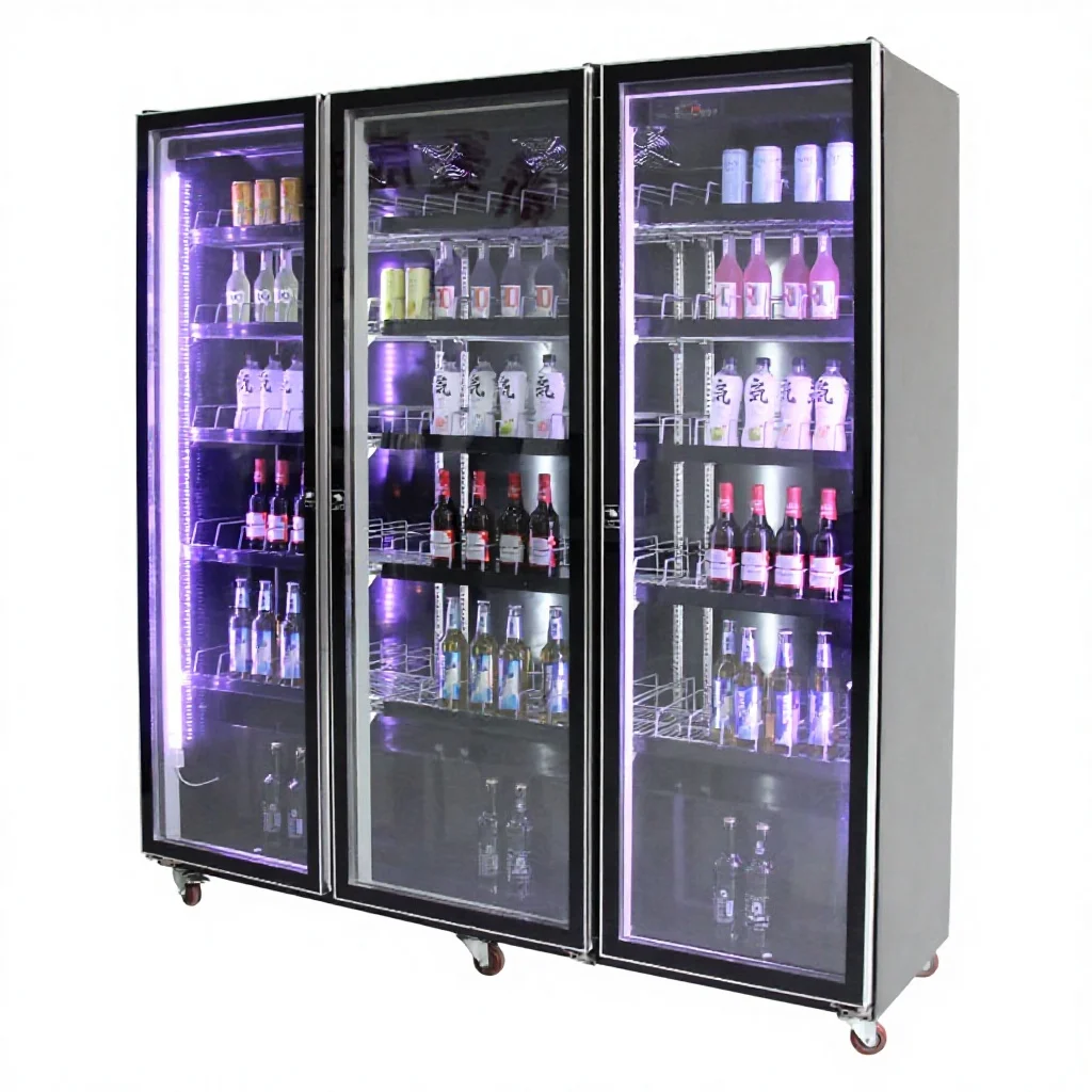 For Commercial Glass Door Drink Refrigeration Upright 1/2/3/4 Door Drinks Beer Display Cooler for Supermarket  Bars m