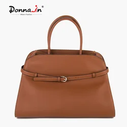 Donna-in Genuine Cow Leather Women Handbag Casual Fashion Tote Bag Plus Size Silver Hardware Daily Commute Top-handle Bag