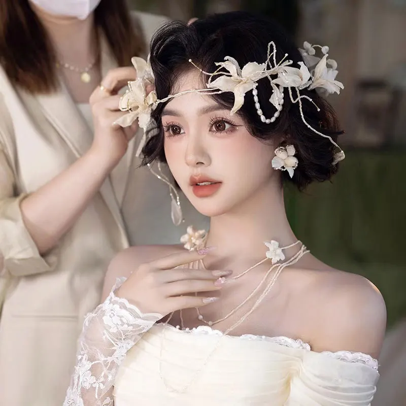 عصابة رأس جديدة على شكل زهرة خرافية فائقة مهدب من موري أغطية رأس أنيقة لحفلات الزفاف الكورية وإكسسوارات الشعر #1