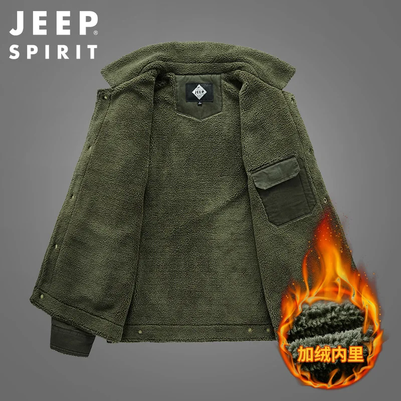 JEEP SPIRIT jackets men plus velvet thickening casual fashion warm 100% cotton autumn  winter fur collar cotton clothes