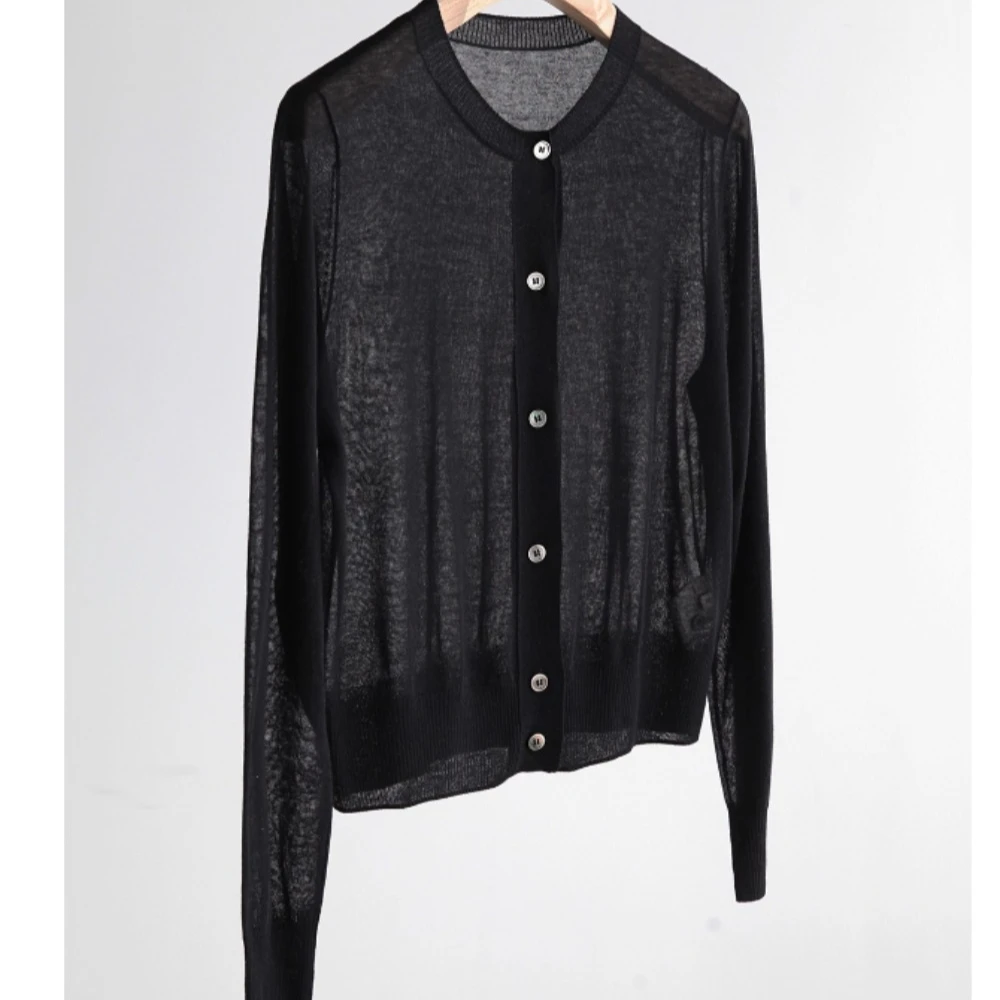 

Черный кашемировый камвольный вязаный кардиган