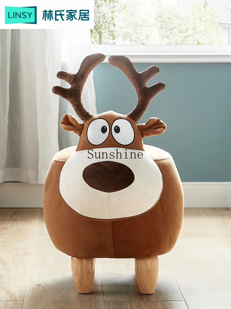 Solid wood feet children's deer stool household shoe change cartoon small bench