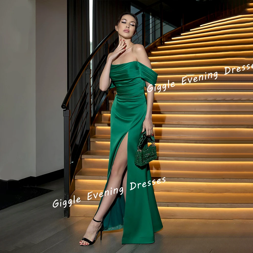 

Close-Fitting Crepe Off-Shoulder Prom Gown Saudi Arab Pleating Slit Floor-Length Summer Elegant Ladies Evening Dresses 2024