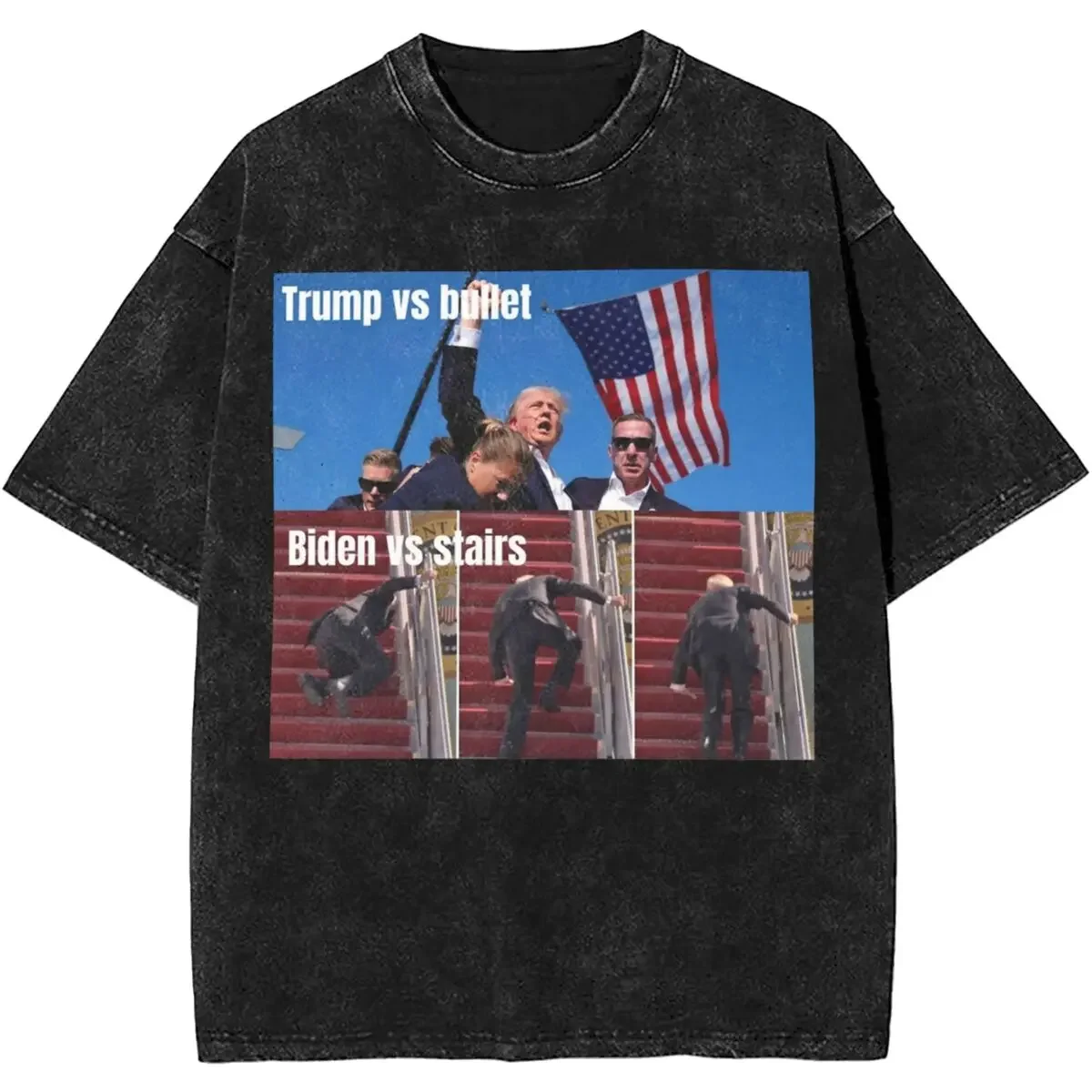 Hip Hop 2024 Trump Rally Shot Merch Shirts Washed Style Men Women Shooting at Donald Trump Rally T-Shirts Fashion Top Tee Shirt