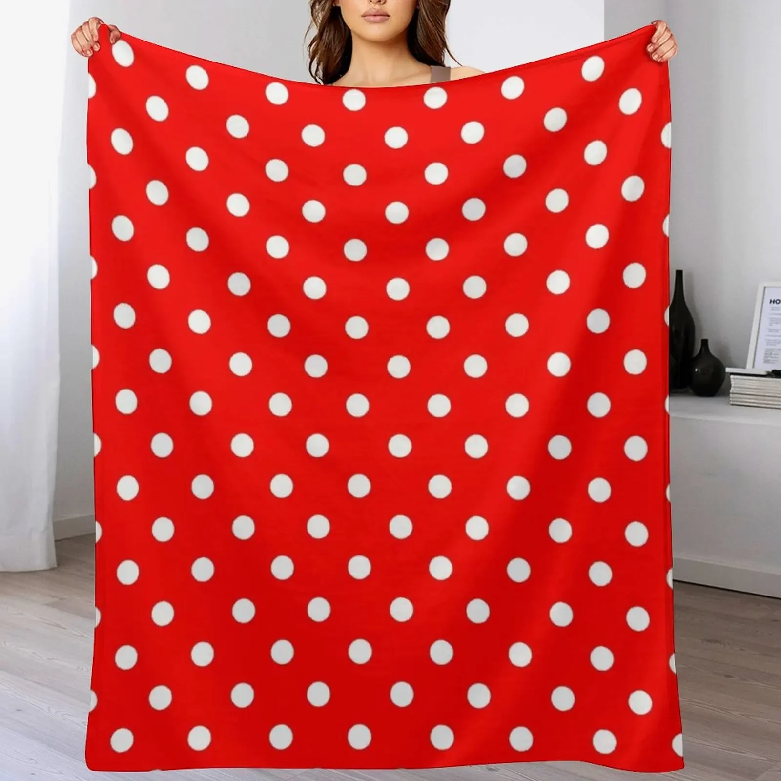 White Dots on Red Throw Blanket Year Round Soft Comfortable Blanket for Home