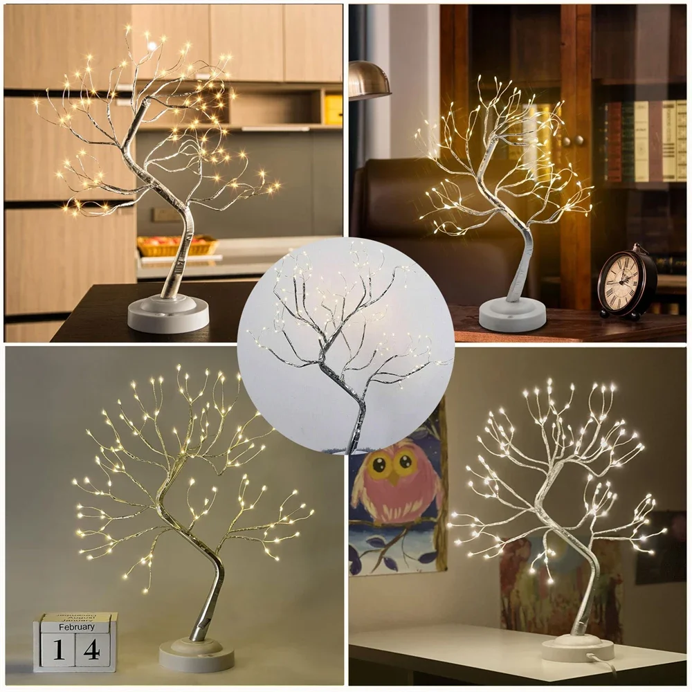 Nieuwe 108 Nachtlampje Tafelblad Bonsai Verlichte Tafellamp Boom Koperdraad Slinger Lamp Decoraties Kerst Fee Licht