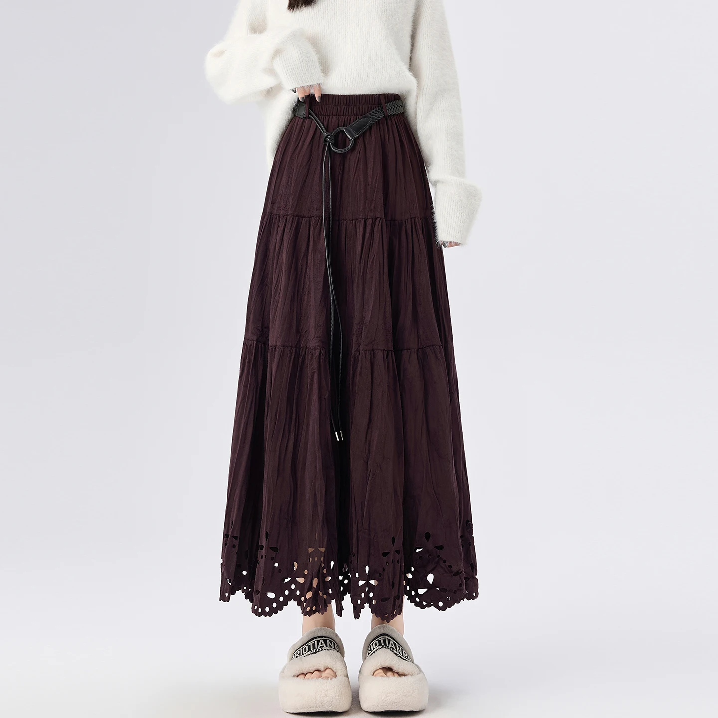 

Женская плиссированная юбка Y2K, бархатная ажурная лоскутная юбка-тортик с высокой талией, миди-зонтик, распашная юбка