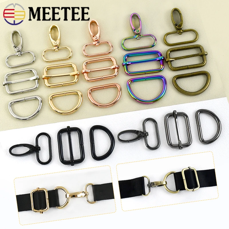 2/5Sets 20-38mm D Ring Metal Buckles for Bag Webbing Strap Swivel Lobster Buckle Dog Collar Adjust Slider Hooks Sewing Hardware