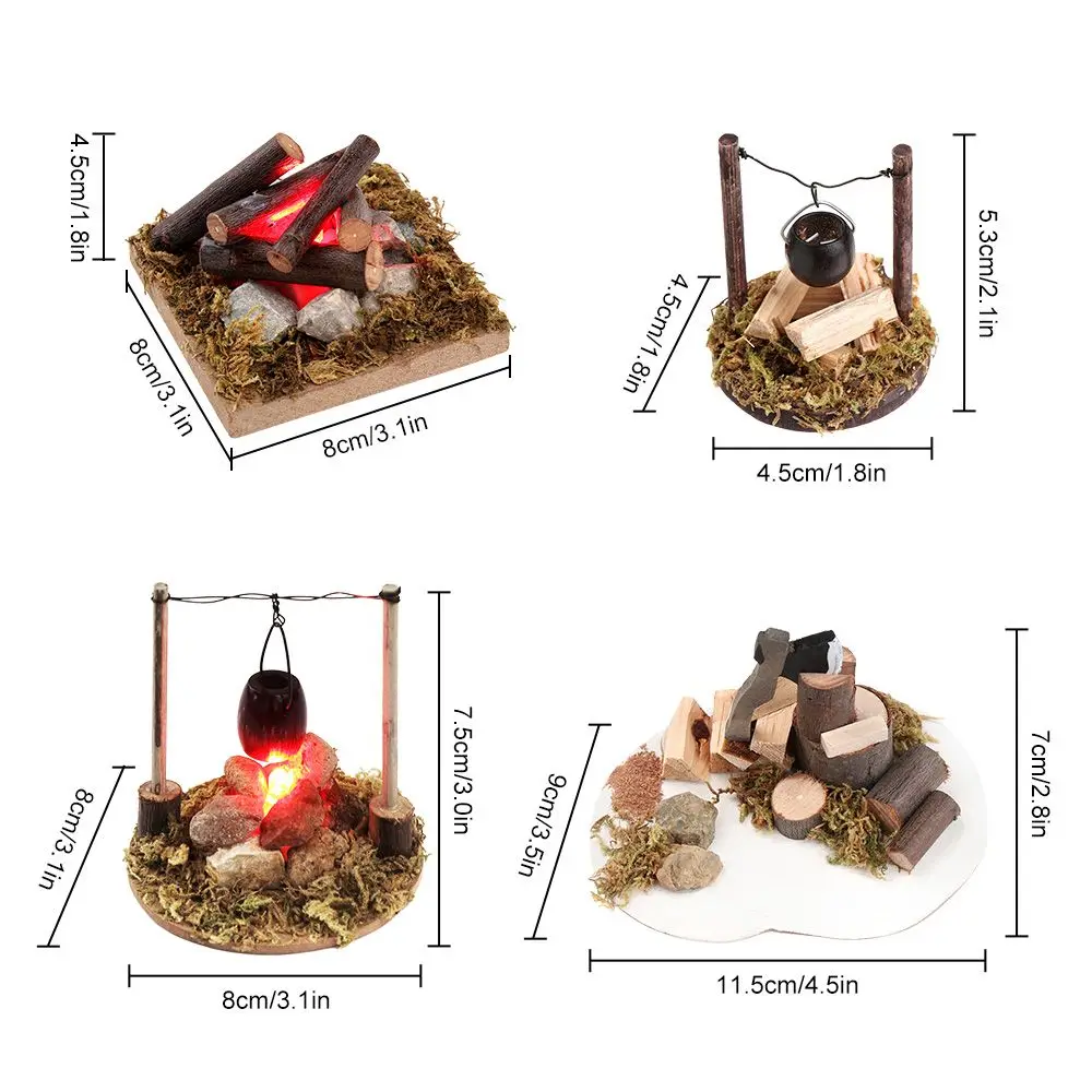 1:12 Scale Playing House Micro Landscape Fairy Garden Decor Dollhouse Bonfire Villa Scene Model Miniatures Campfire