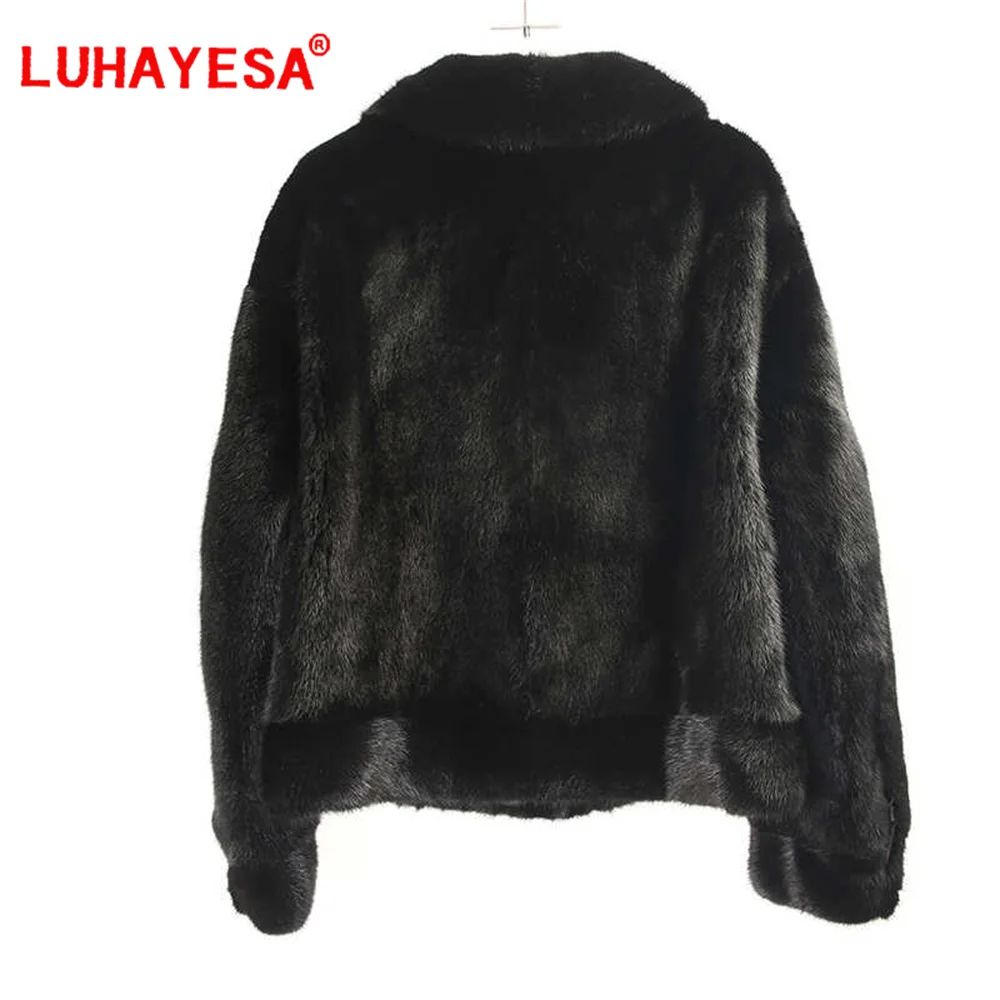 LUHAYESA-Chaqueta de piel de visón de lujo para mujer, ropa de piel de visón auténtica de alta calidad, color negro, novedad de 2024