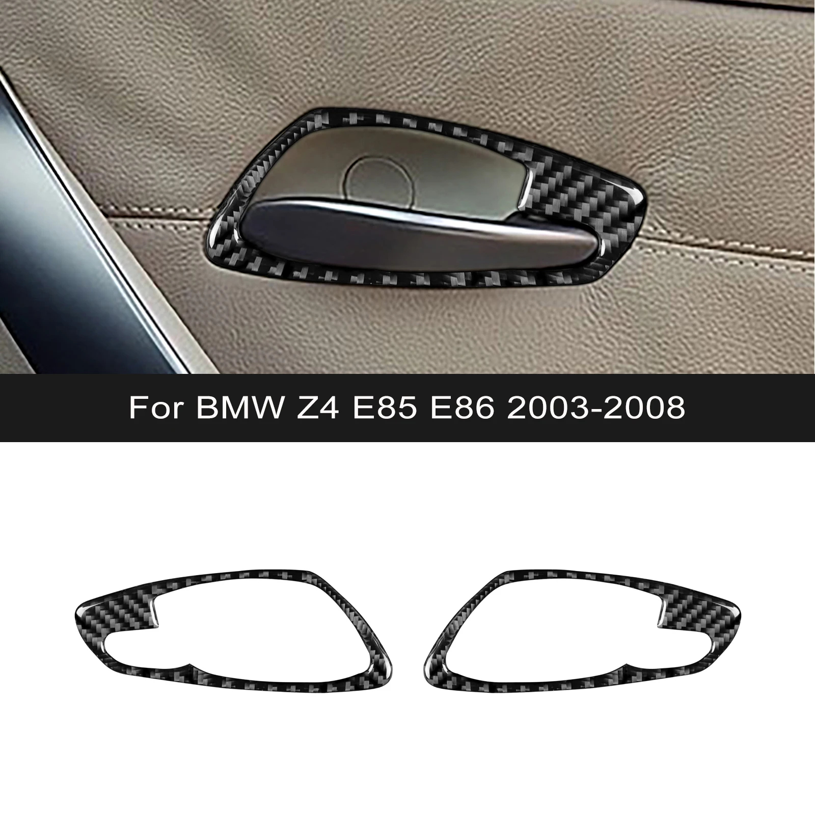 2pcs For BMW Z4 E85 E86 2003-2008 Accessories Carbon Fiber Interior Car Door Handle Cover Door Bowl Frame Sticker Trim