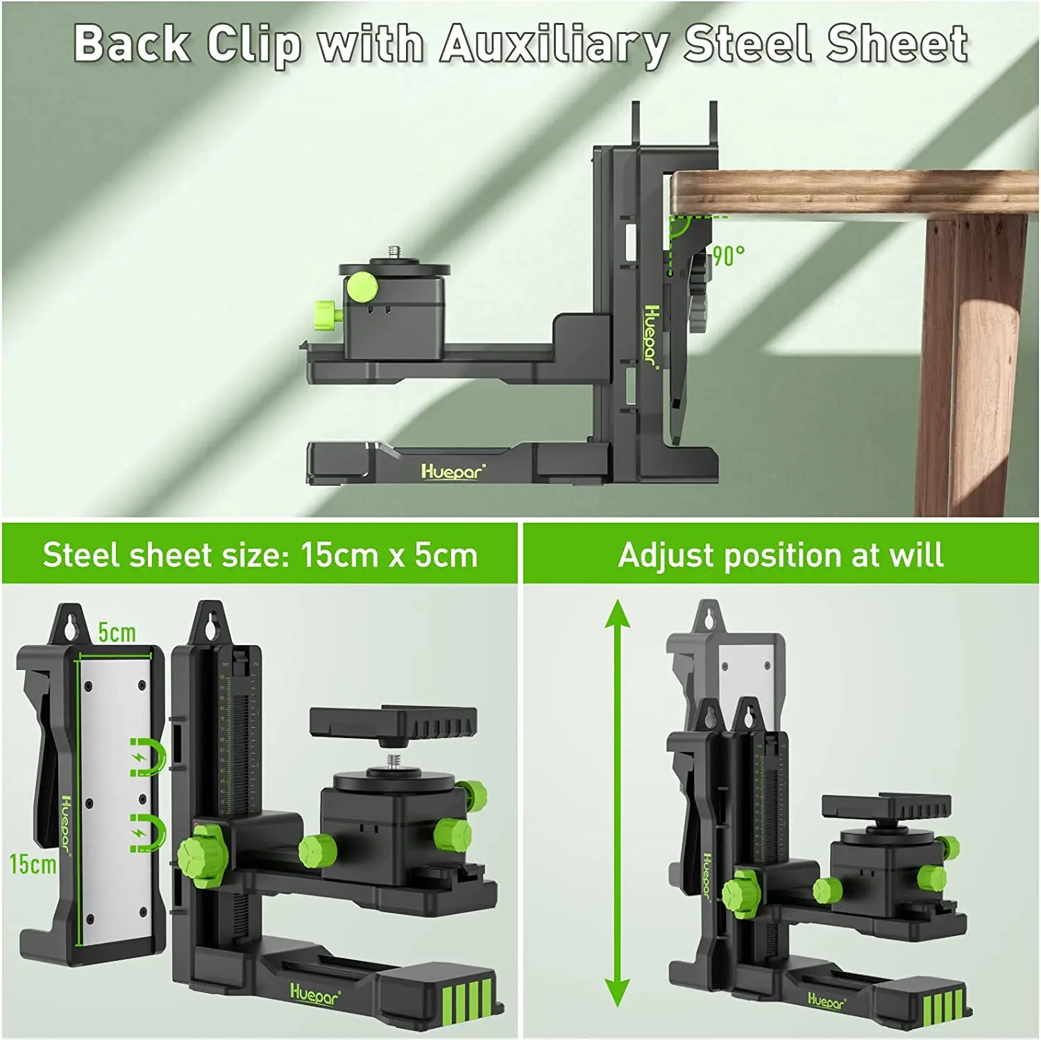 Huepar PV11+ Magnetic Fine-turning Bracket Pivoting Base For S/P series Laser Level & Wall Mounted Holder With Adjustable Clip