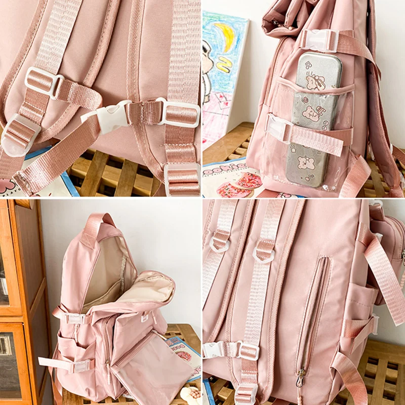 Large Capacity Transparent Backpack Fashion Itabag Multi-pocket Nylon Students School Bag Female Bags Harajuku Mochila XA345C