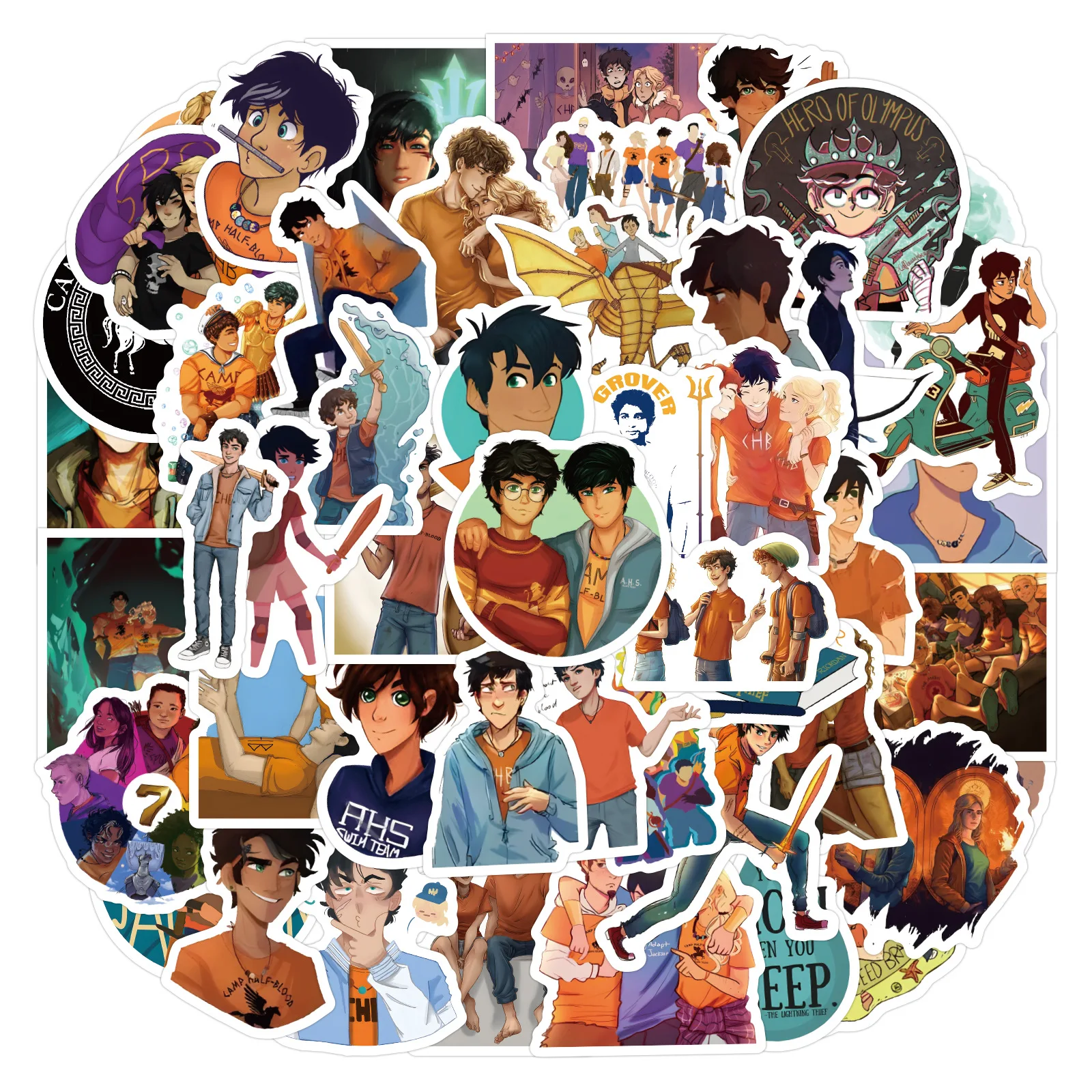 Percy Jackson Cartoon Graffiti adesivo decorativo, decalque impermeável, skate, Scrapbook, laptop, caixa do telefone, guitarra, 10 pcs, 60 pcs, 120pcs