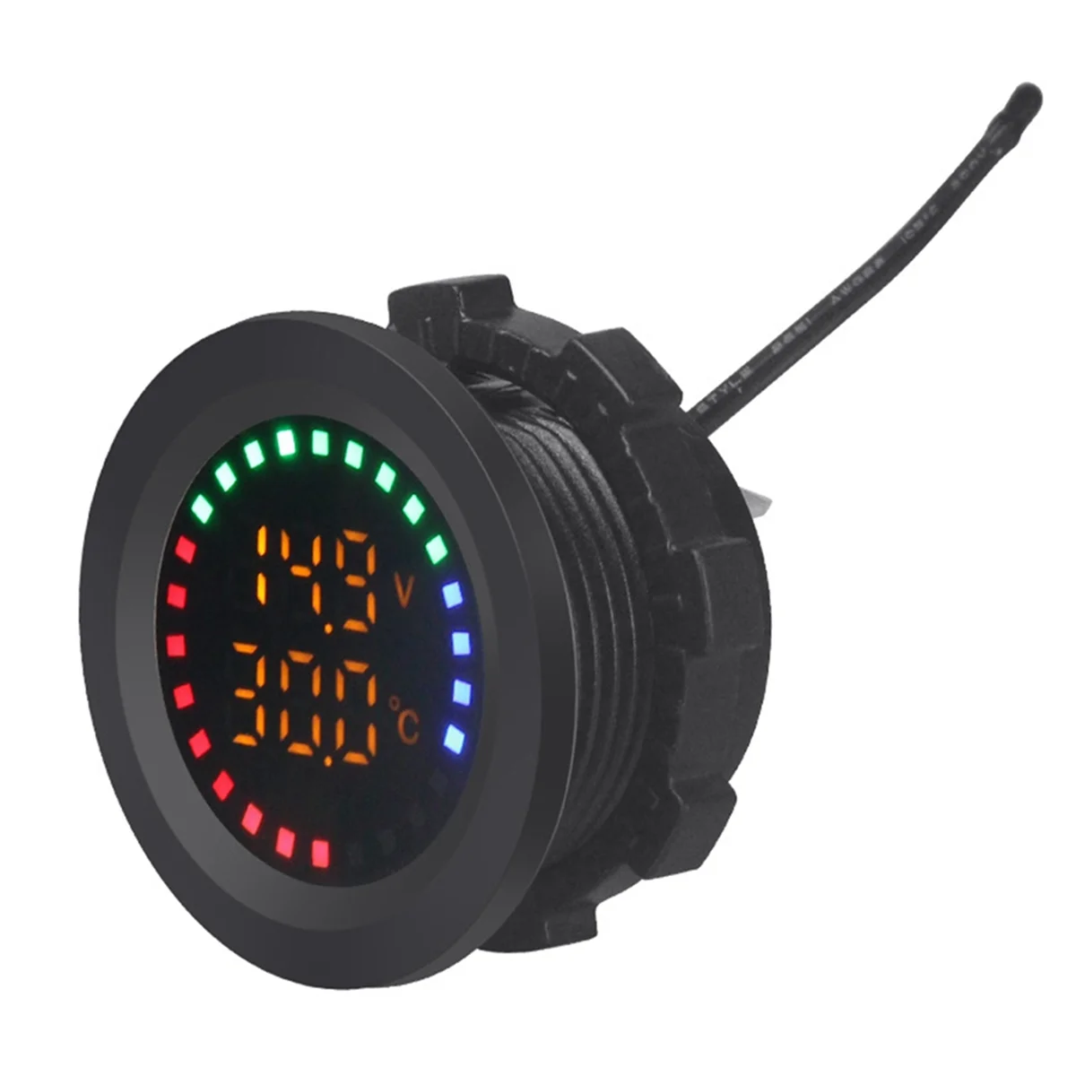 12-24V Car Round Color Screen Temperature Voltmeter Auto Voltage Test Dual Display Digital Measurement for Motorcycle