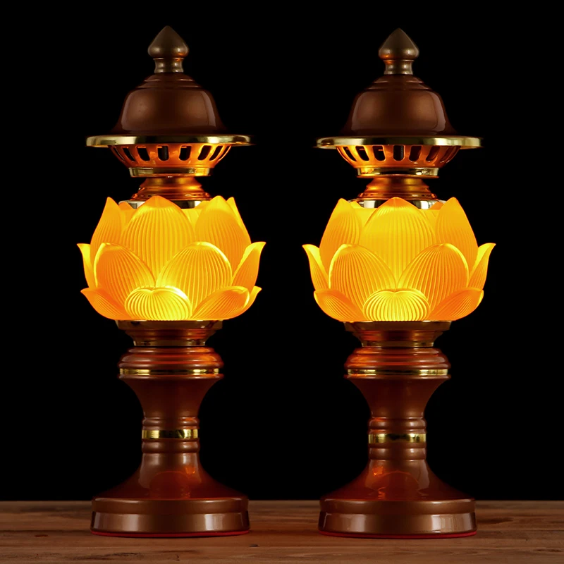 Wholesale Buddhist article # 2PCS # Greco-Buddhist HOME SHOP Temple Buddhism recite scriptures prayer bless Crystal Lotus lamps