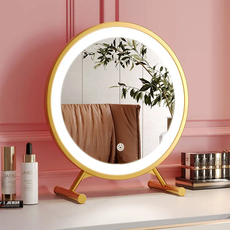 

Maiden Handheld Mirror Small Portable Bedroom Girls Mount Makeup Mirror With Led Light Dressing Miroir Mural Home Decoration