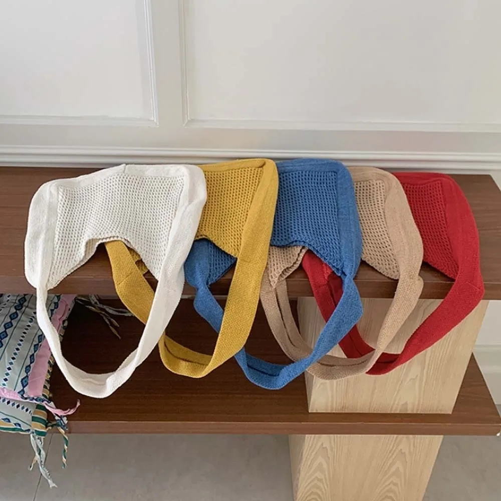 

Симпатичная вязаная сумка-тоут: вместительная, легкая, из полиэстера, однотонная, для пляжного отдыха, на каждый день