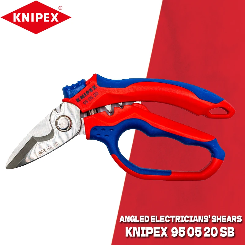 KNIPEX 95 05 20 SB 45 Degree Angle Electrician Scissors with Opening Spring Cutting Edges Shears Knipex Hand Tools 950520SB