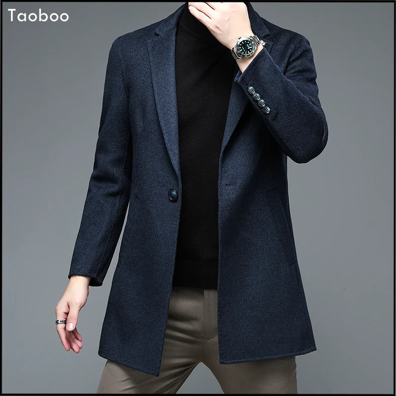 

Taoboo 2022 New Men's jacket Business Classic Casual Long Windbreaker coats Male Solid Color Single Breasted Woolen Trench Coat