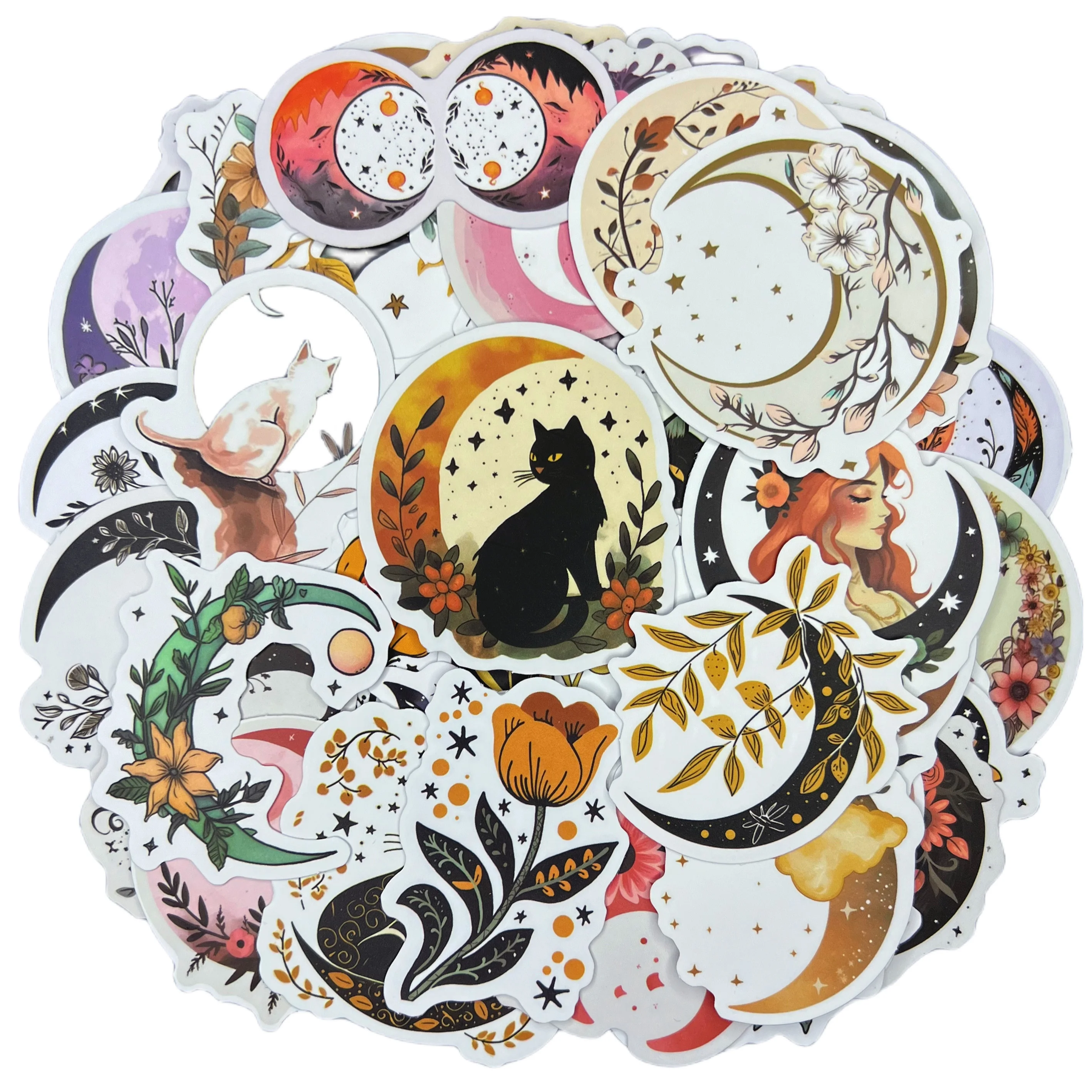 10/30/50Pcs Moon Flower impermeabile Graffiti Sticker decorativo bagaglio tazza Laptop Phone Skateboard chitarra Scrapbook Kids Sticker