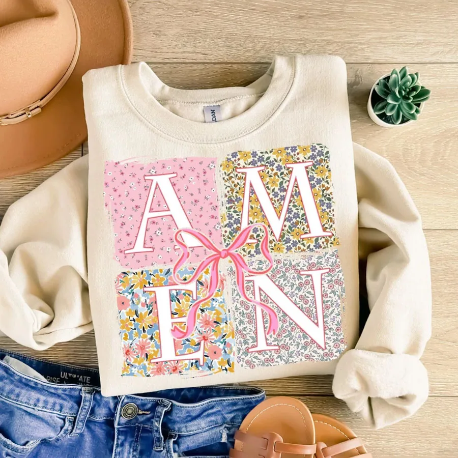 Floral Amen Bible Verses DIY Iron-On Heat Transfer Sticker Decal T-shirts Sweatshirts Bag Clothing Pillow Fabric Party Decor view 4