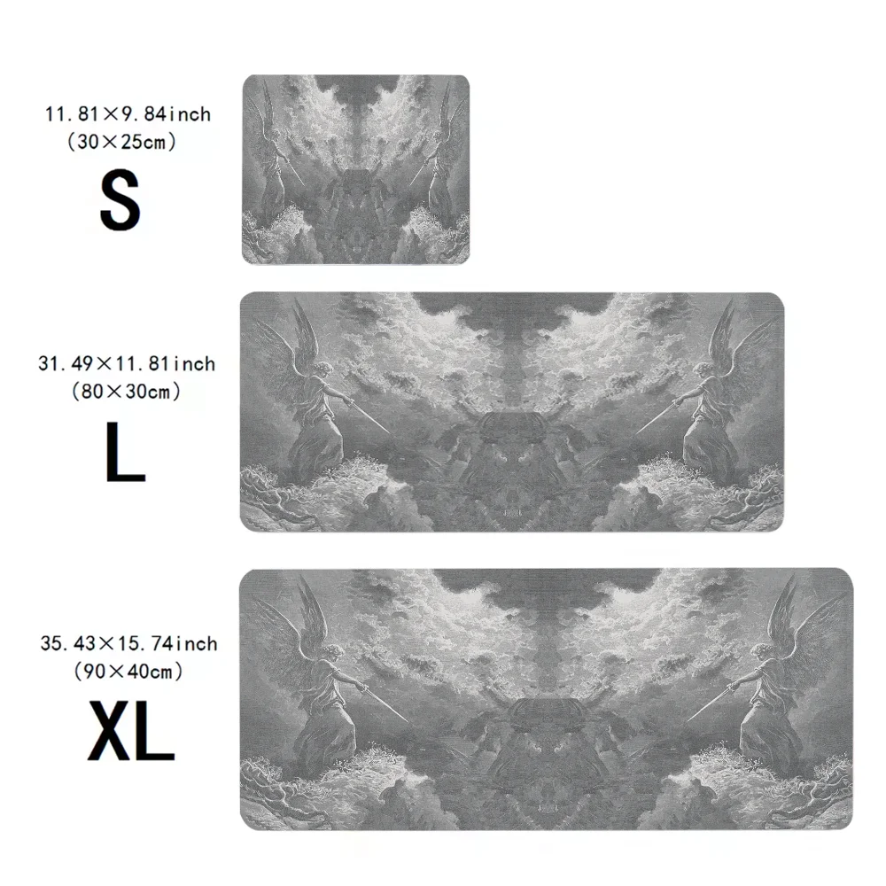 لوحة ماوس Angel Duel أحادية اللون: صدام المحاربين المجنحين في الغيوم السماوية، أفضل العظمة الأسطورية على مساحة عملك #6