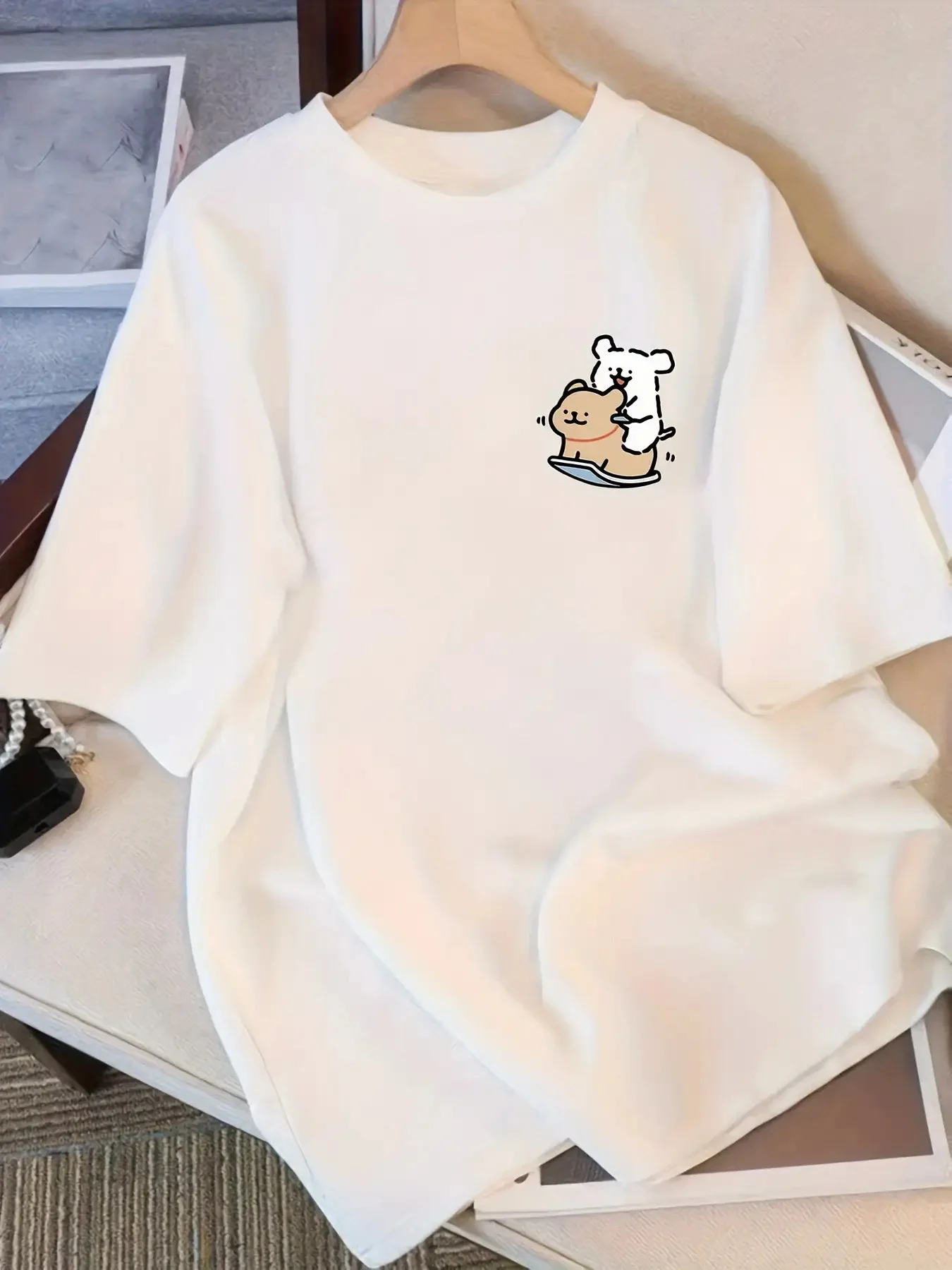 

Повседневная женская футболка в стиле Харадзюку с милым принтом капибары и сердечками в стиле Харадзюку, одежда, уличные топы, футболки, эстетичная одежда