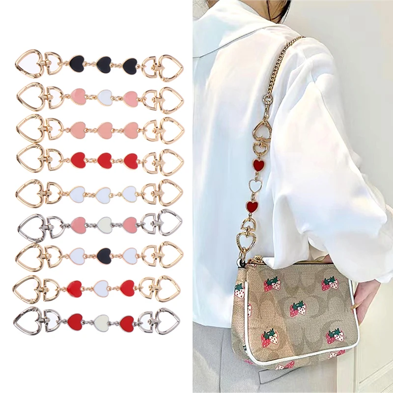 Cadena de extensión de bolso, correa de cadena en forma de corazón, hebilla colgante para bolso, accesorios para bolso de hombro, 1 unidad