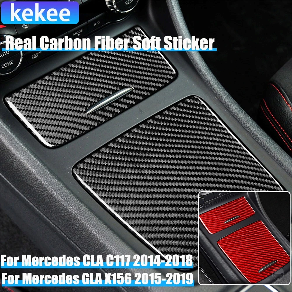 

Real Carbon Fiber Car Accessories Center Storage Set Cover Soft Sticker For Mercedes CLA C117 2014-2018 GLA X156 2015-2019