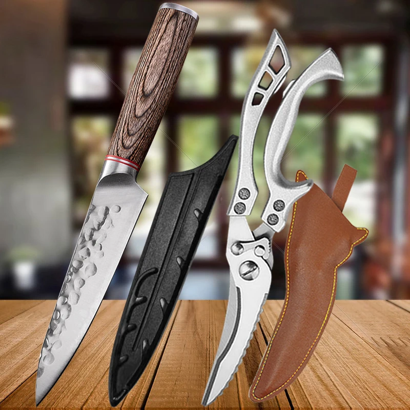 

Hammered Steel Kitchen Knife Professional Chef Knife Meat Cleaver Sharp Fruit Peeling Knife Sharp Chicken Bone Scissors