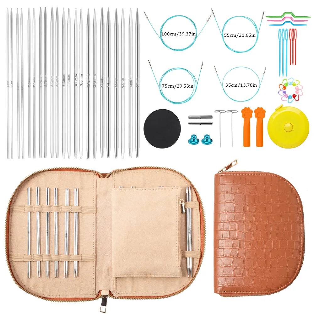 

Interchangeable Circular Knitting Needles Set 11pairs 2-5mm Aluminum Crochet Hooks DIY Knitting Tools Accessories Kit