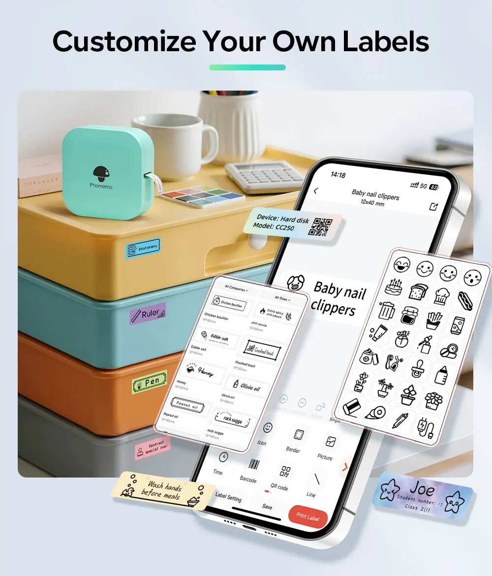 Phomemo Q30 Bluetooth-Thermoetikettendrucker, Taschenaufkleberhersteller für Datums-/DIY-Etiketten, iOS Android Wireless-Drucker, Multi-Paper – Detail 5