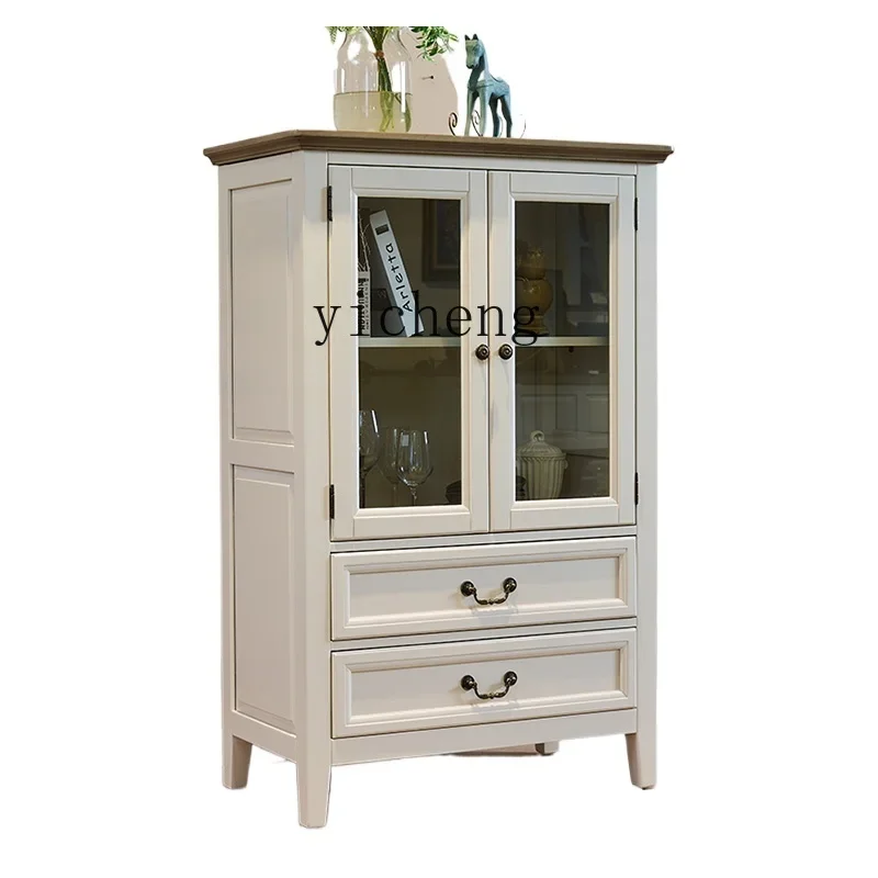 TQH American Country Solid Wood Locker Glass Wine Cabinet Combination Living Room Mediterranean Partition