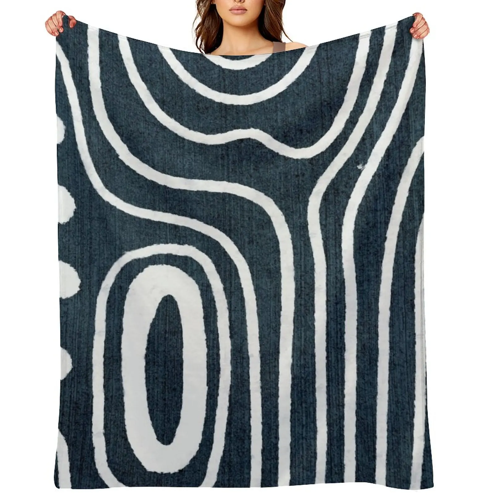 

Tribal White Marks in Indigo Throw Blanket Single Plaid on the sofa Bed linens Luxury Blankets