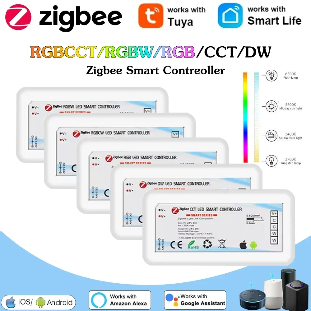 

Беспроводной контроллер диммера Zigbee 3,0 DW/RGB/RGBW/RGBCW/CCT, светодиодные ленты Smart Alexa Google Tuya, домашнее приложение, дистанционное управление