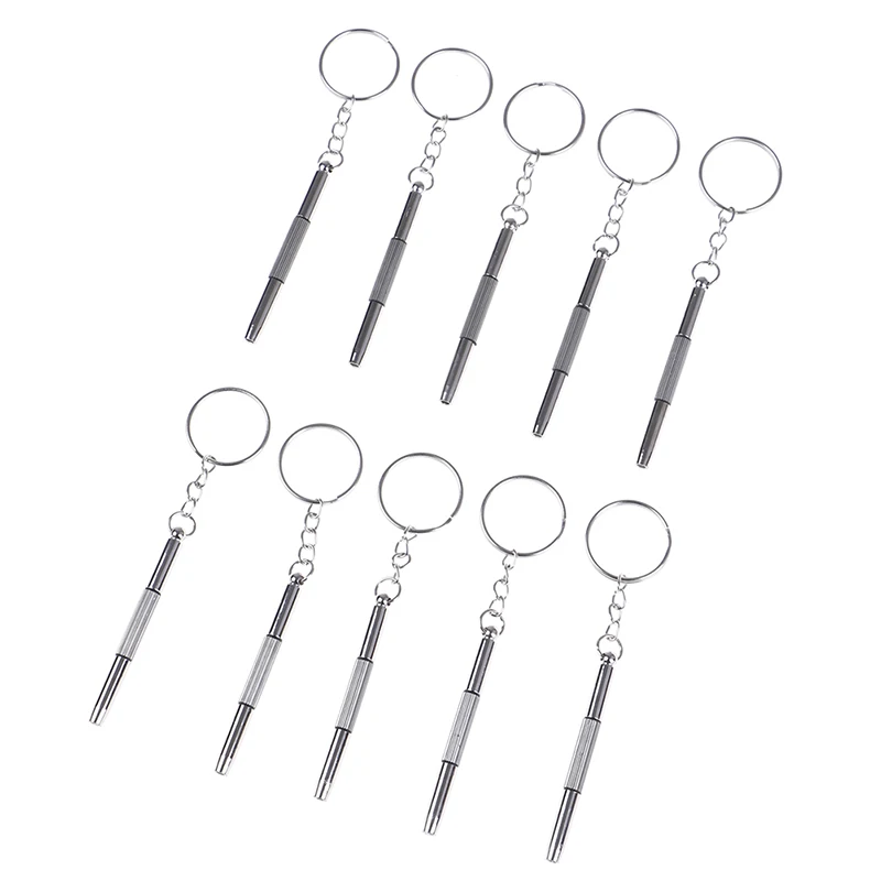 10Pcs Steel Eyeglass Screwdriver Sunglass Watch Repair Kit with Keychain Portable Screwdriver Hand Tools 3 in 1 Set