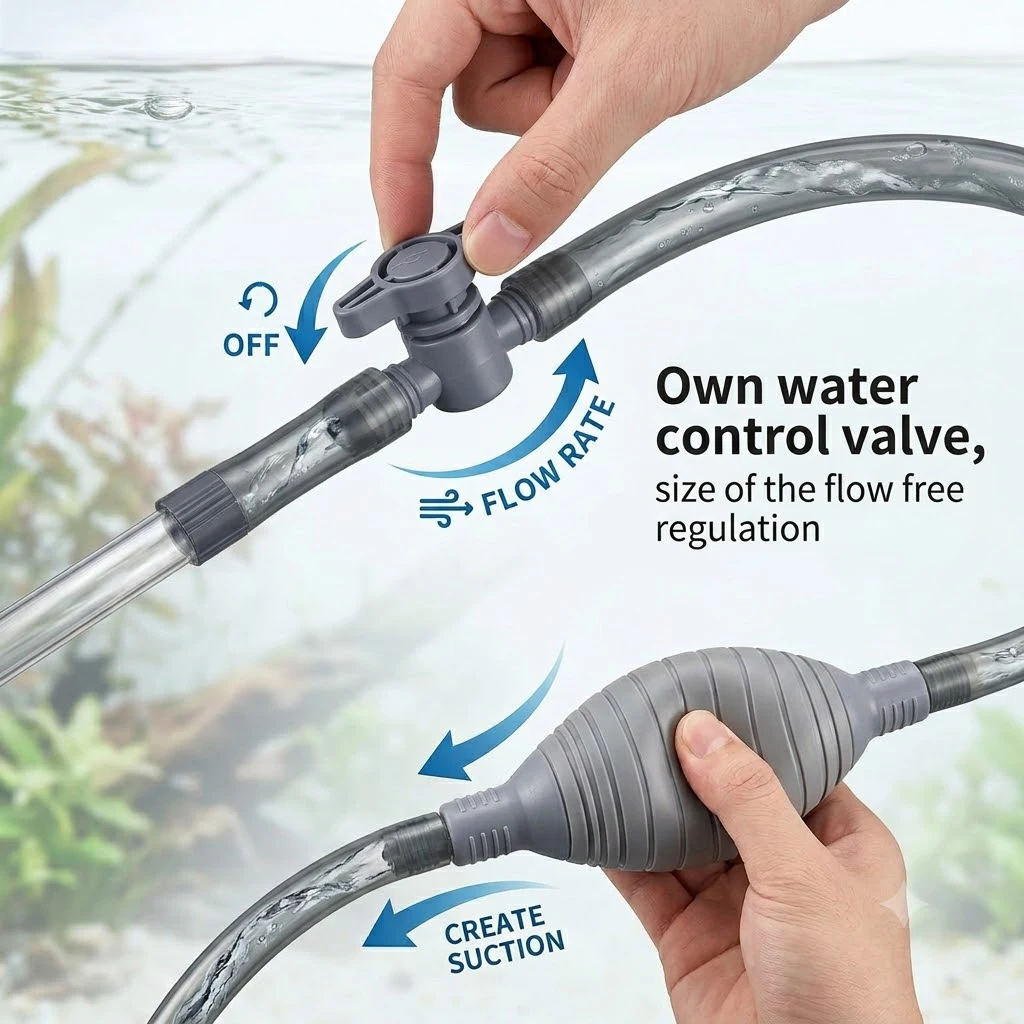 Sifón para Acuario, Cambiador de Agua Manual, Limpiador de Grava para Peceras, Herramienta de Succión de Residuos de Peces