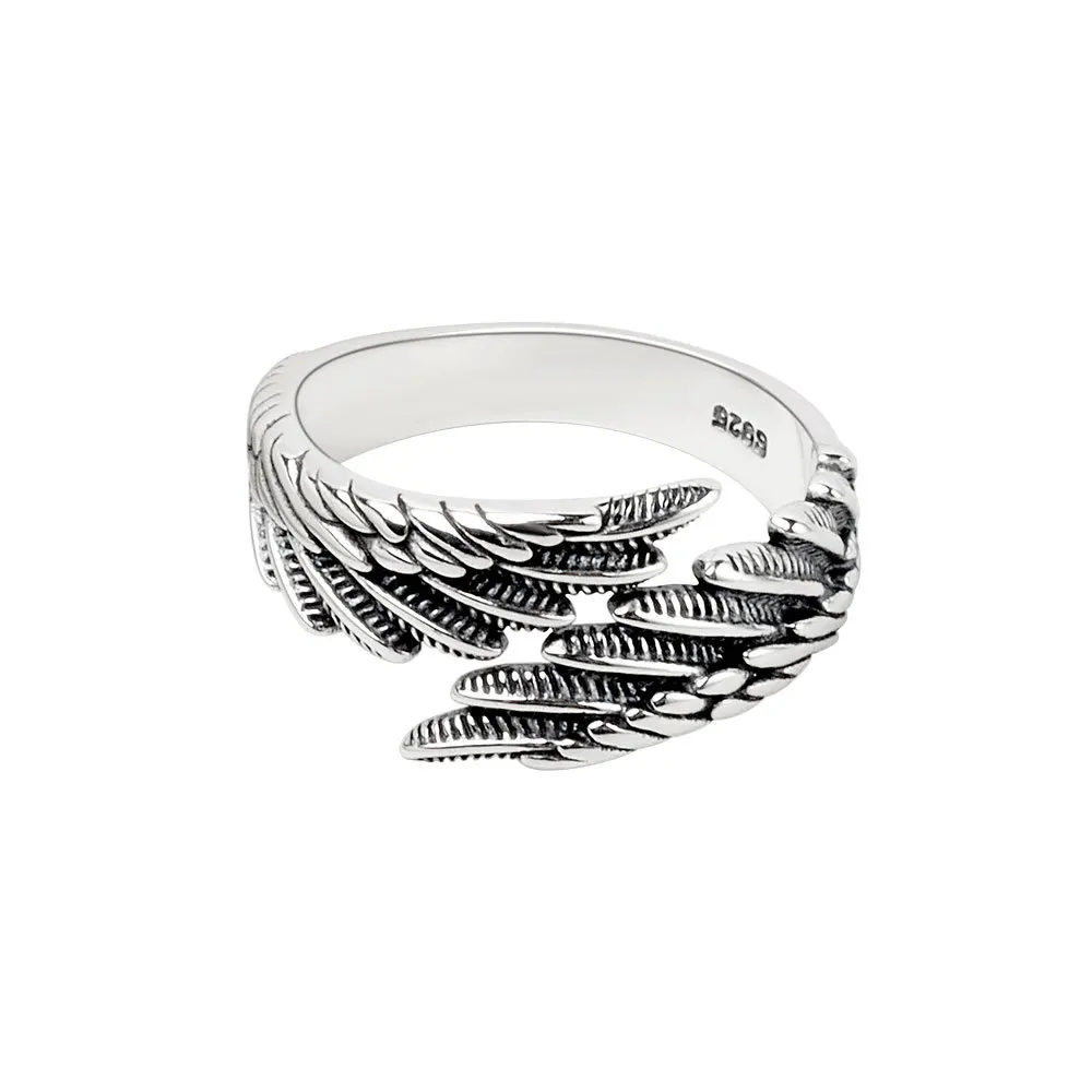 Anéis ajustáveis ​​retro Silver Wing para mulheres e homens