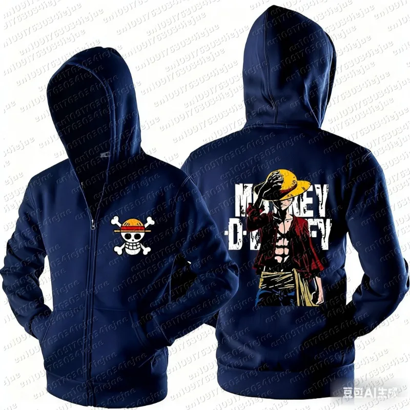 2026 One Piece Anime Hoodie Reißverschluss-Hoodie für Männer und Frauen Luffy-Druck Grafik-Streetwear Lässiger Pullover Langarm-Oberteil Herbst