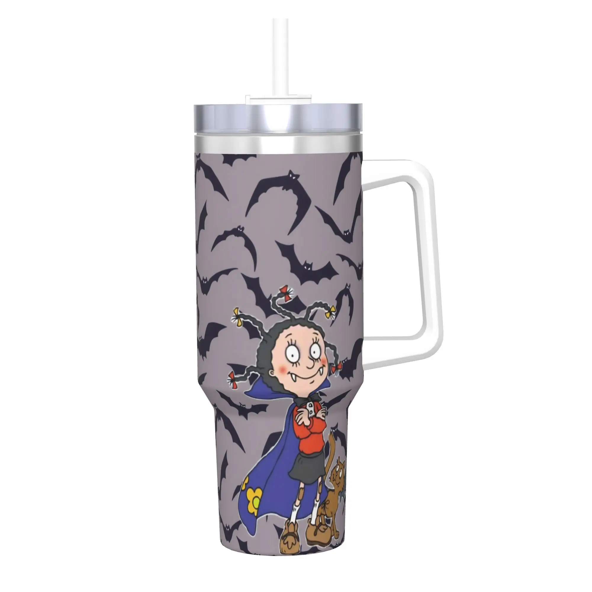 Mona The Vampire Anime Tumbler Vacuum Insulated  Thermal Cup with Lid Straw Smoothie Tea Mug Water Bottle 40oz