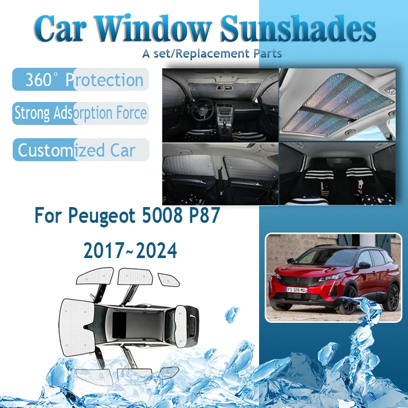 

Car Sunshade Covers For Peugeot 5008 P87 2017~2024 Sunproof Sunscreen Window Coverage Pad Front Rear Sun Shades Auto Accessories