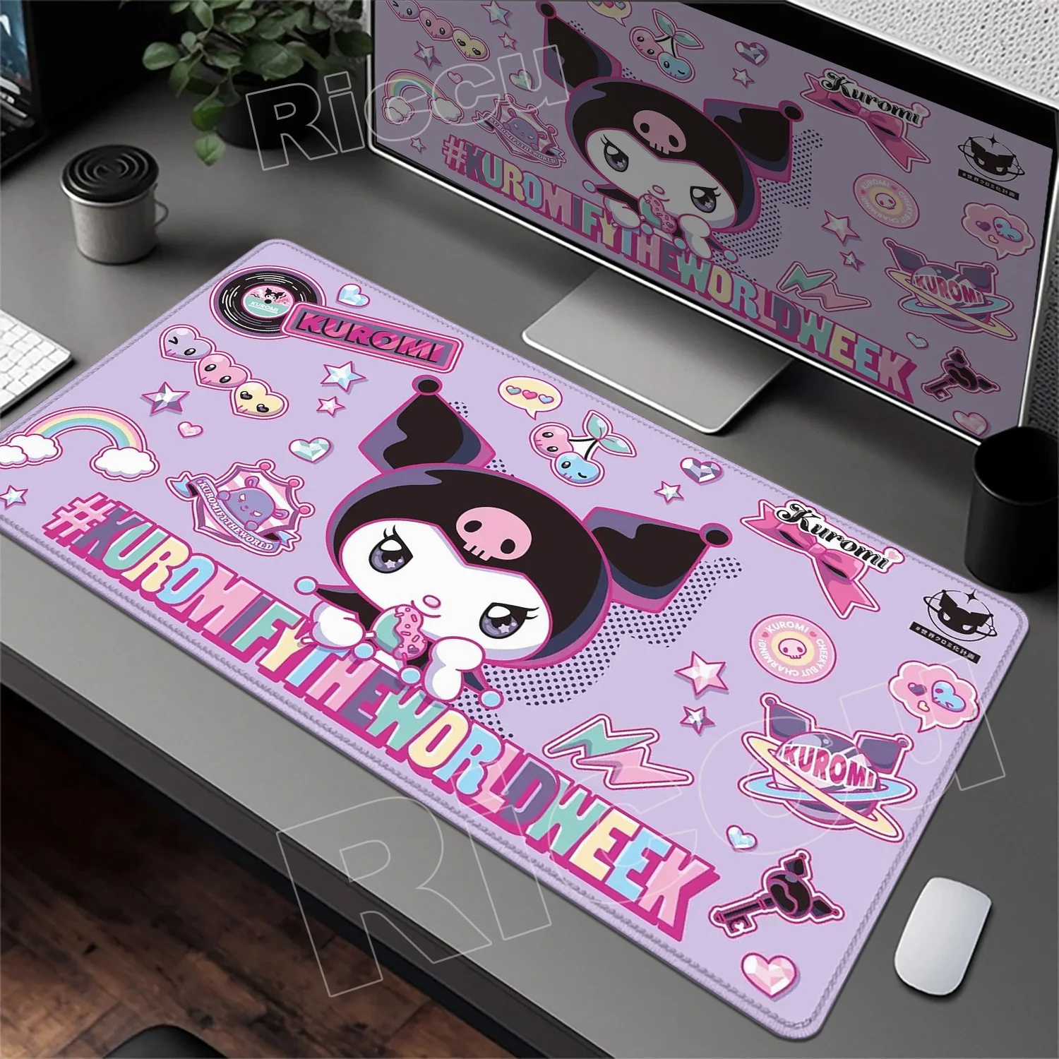 

New Cute Wallpaper Kuromi Mouse Pad Kawaii Pc Gaming Accessories Sanrio Gamer Cabinet Big Mats Computer Mat on The Table Deskmat