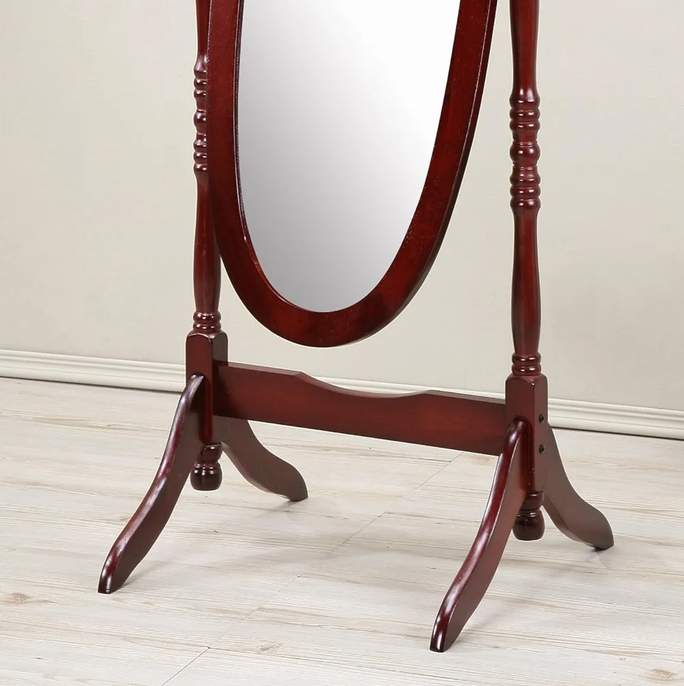 Roundhill Furniture Traditional Queen Anna Style Wood Floor Cheval Mirror, Cherry Finish