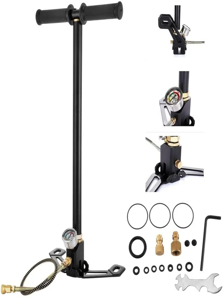 AliExpress BRIEFNESS 3 Stage Stirrup Hand Pump 4500PSI High Pressure - PCP Cylinder/Airgun/Scuba Tank Filler with Bleed Valve, Portable for Car/Bike